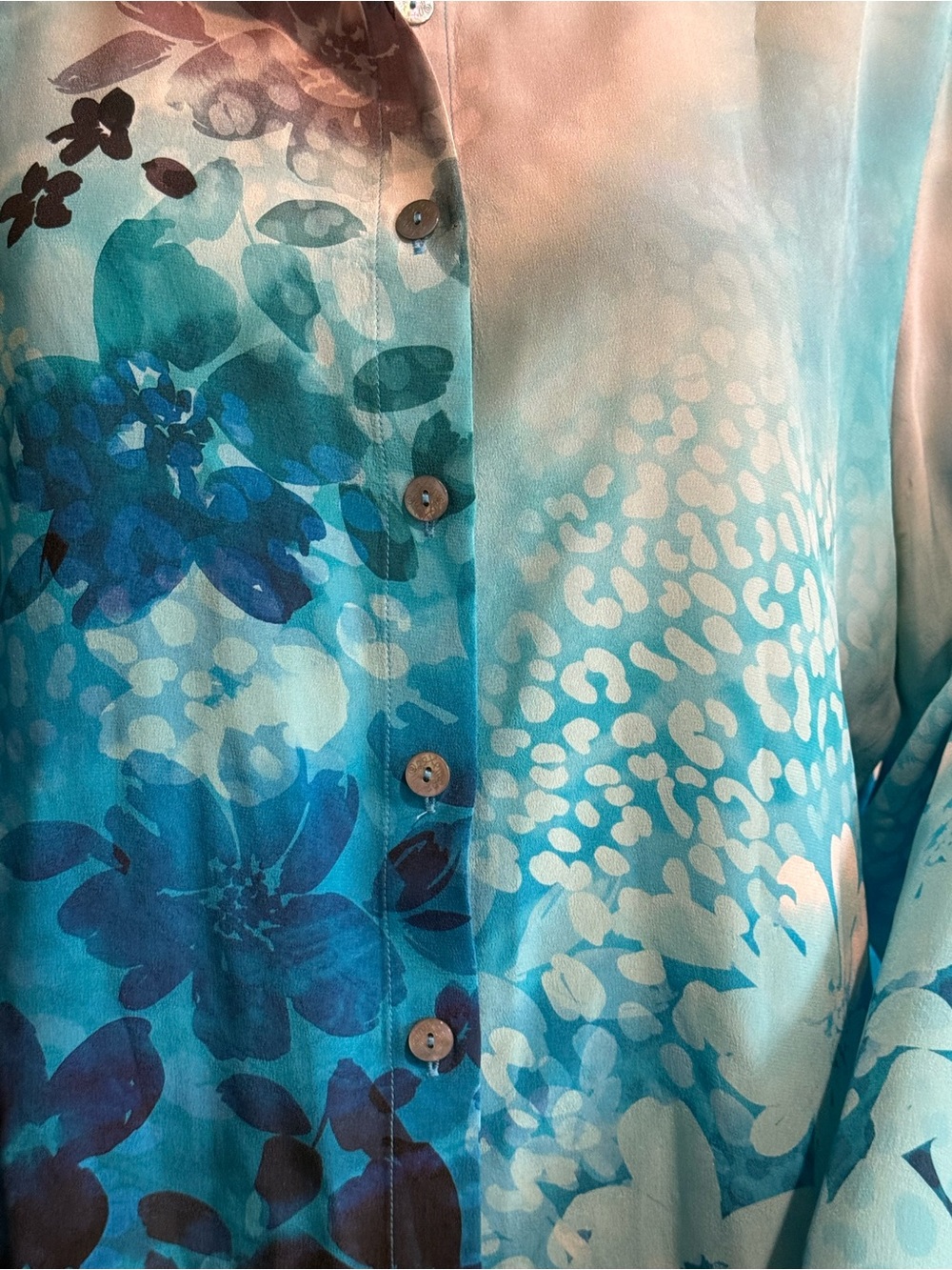 Soft Surroundings Womens Tunic Top Blouse L Blue Silk Jolene Watercolor - Picture 8 of 16